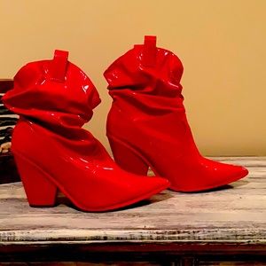 Red Patent leather cowgirl boot with heel